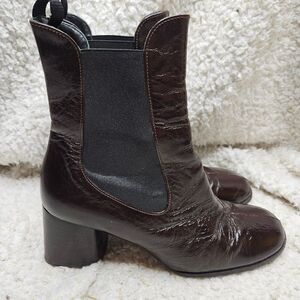Hogl Brown Leather Clara Block‎ Heel Pull-on Leather Boots sz 7.5
